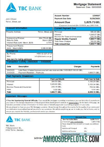 Declaração de hipoteca do banco Georgia TBC Bank modelo